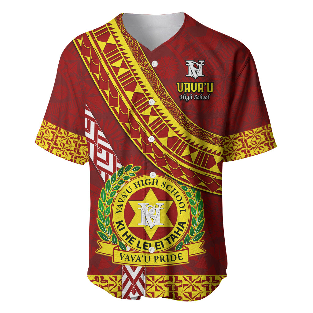 Custom Vavau High School Baseball Jersey Tongan Kupesi Pattern LT05 Red - Polynesian Pride