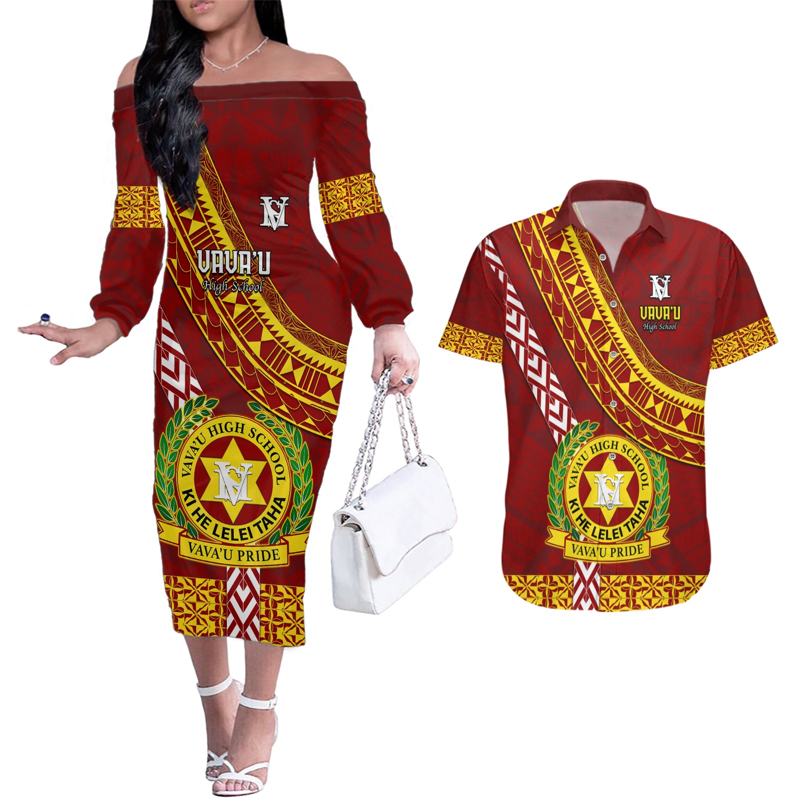 custom-vavau-high-school-couples-matching-off-the-shoulder-long-sleeve-dress-and-hawaiian-shirt-tongan-kupesi-pattern