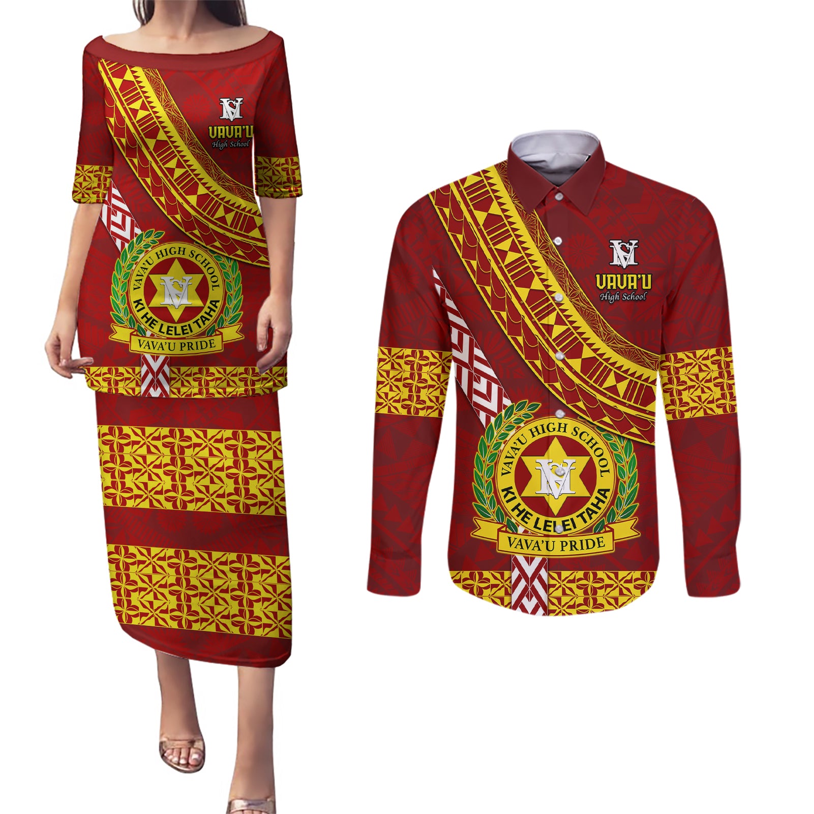 custom-vavau-high-school-couples-matching-puletasi-dress-and-long-sleeve-button-shirts-tongan-kupesi-pattern