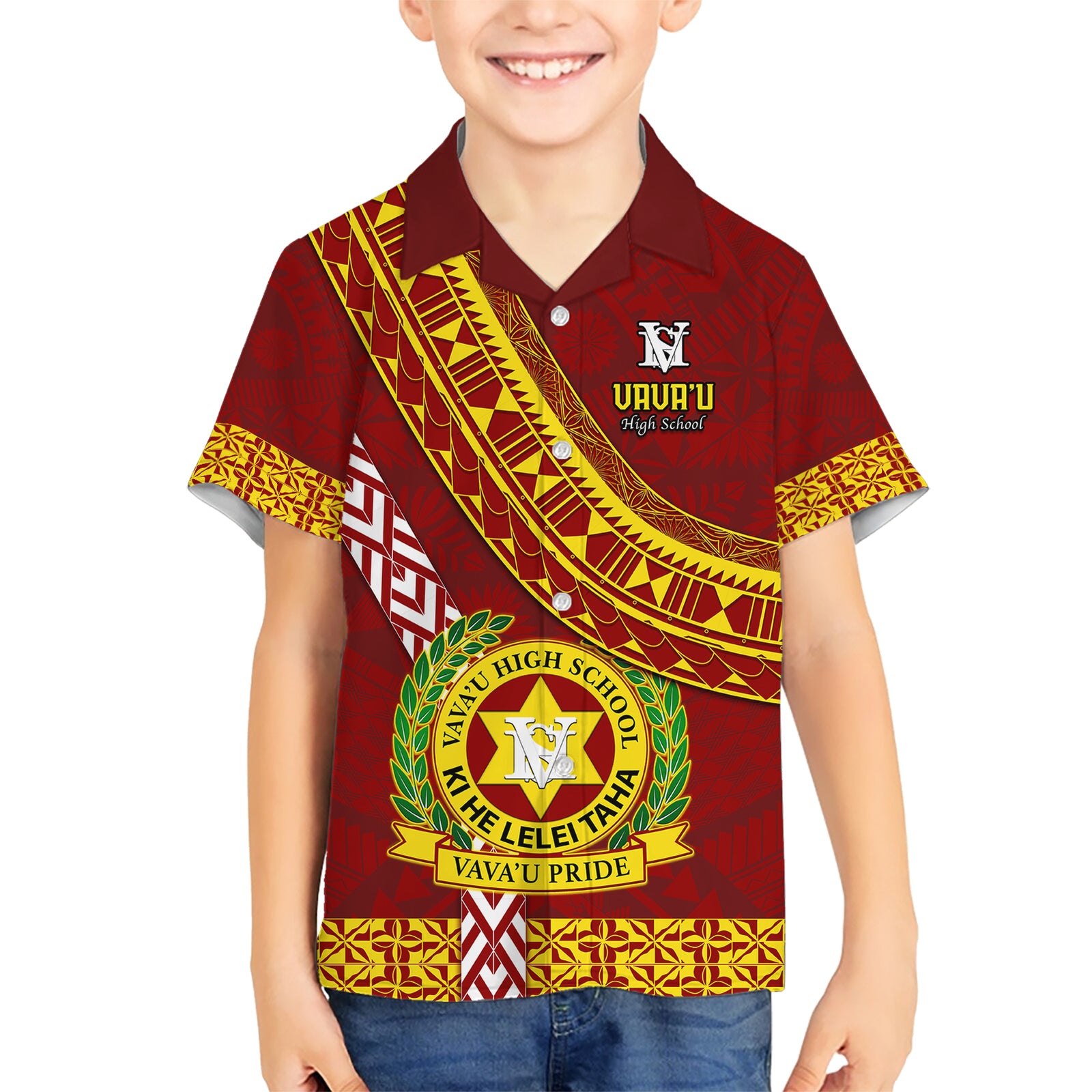 Custom Vavau High School Kid Hawaiian Shirt Tongan Kupesi Pattern LT05 Kid Red - Polynesian Pride
