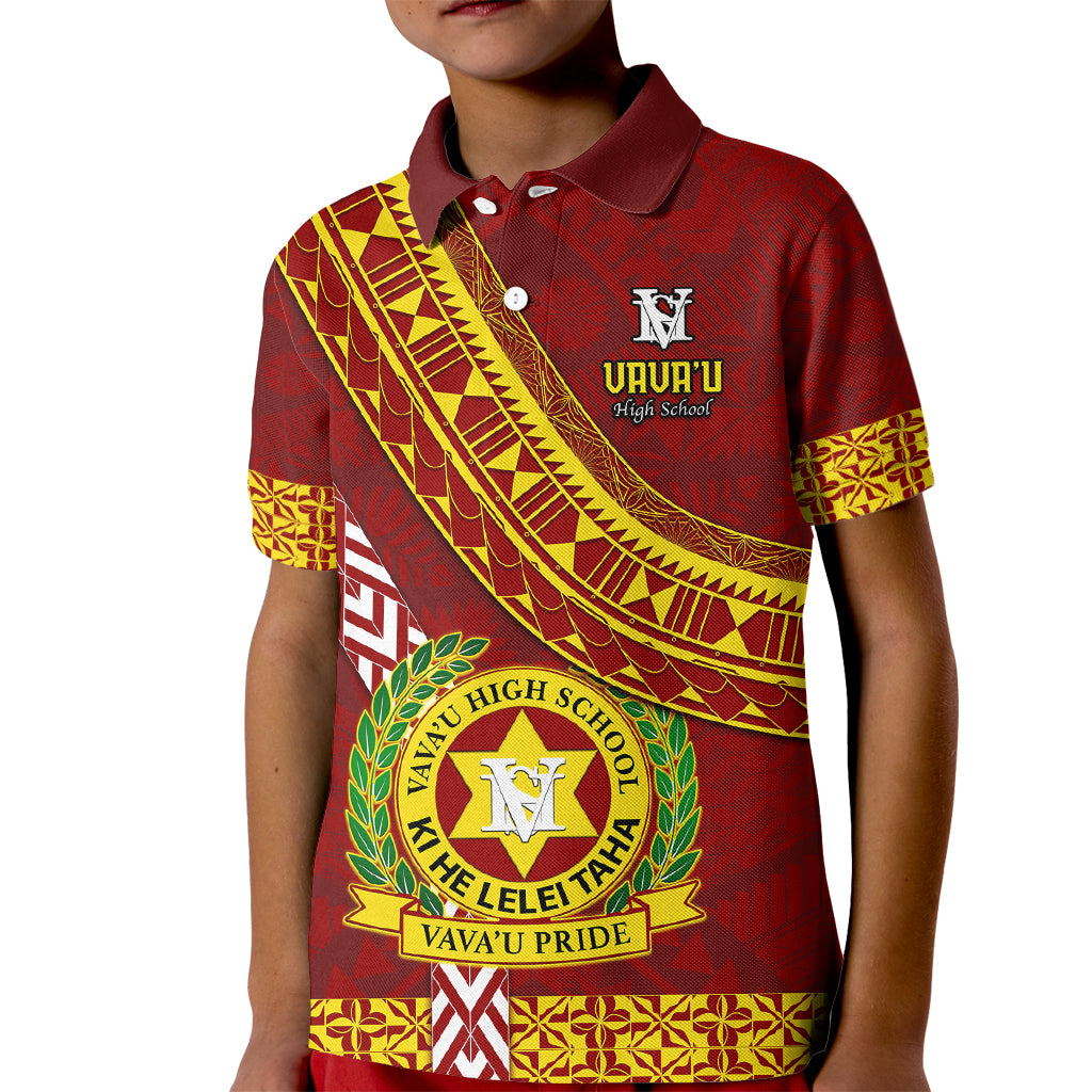 Custom Vavau High School Kid Polo Shirt Tongan Kupesi Pattern LT05 Kid Red - Polynesian Pride