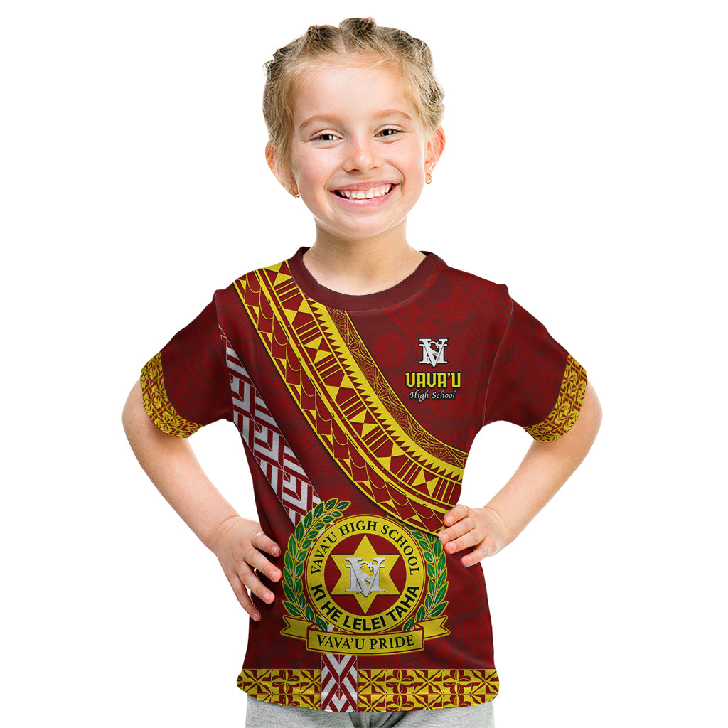 Custom Vavau High School Kid T Shirt Tongan Kupesi Pattern LT05 Red - Polynesian Pride