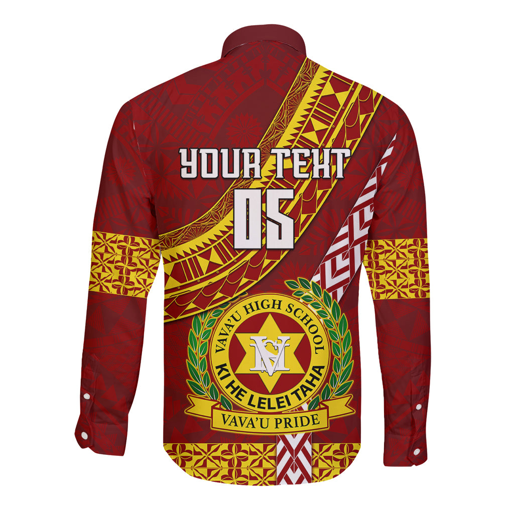 Custom Vavau High School Long Sleeve Button Shirt Tongan Kupesi Pattern LT05 - Polynesian Pride