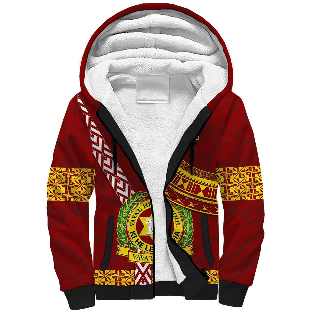 Custom Vavau High School Sherpa Hoodie Tongan Kupesi Pattern LT05 Unisex Red - Polynesian Pride