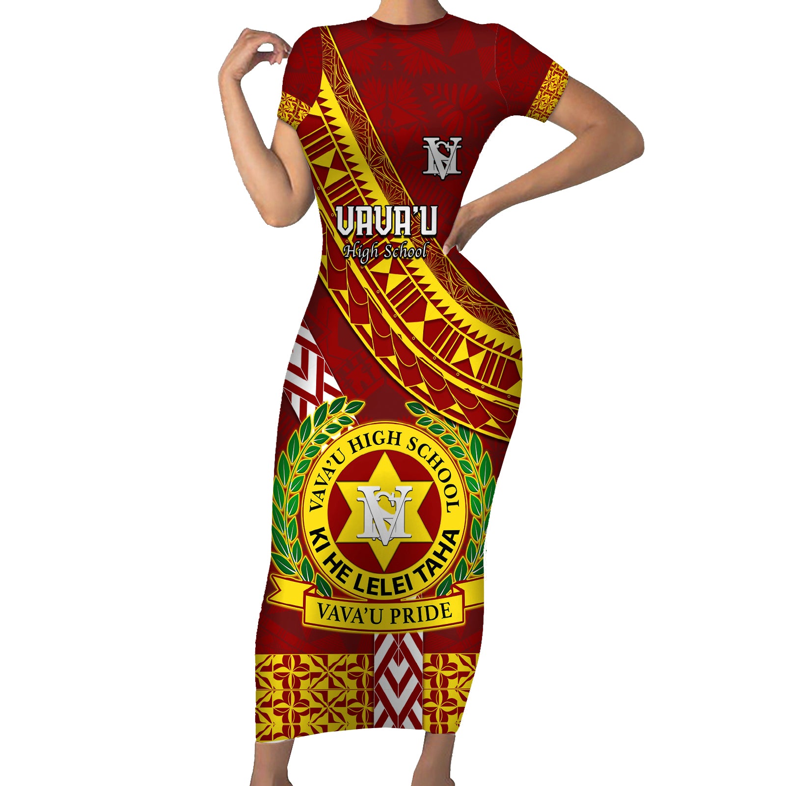 custom-vavau-high-school-short-sleeve-bodycon-dress-tongan-kupesi-pattern