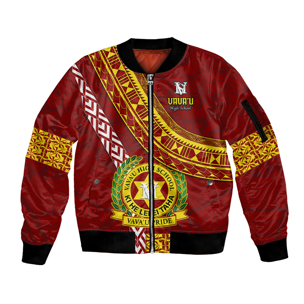 custom-vavau-high-school-sleeve-zip-bomber-jacket-tongan-kupesi-pattern