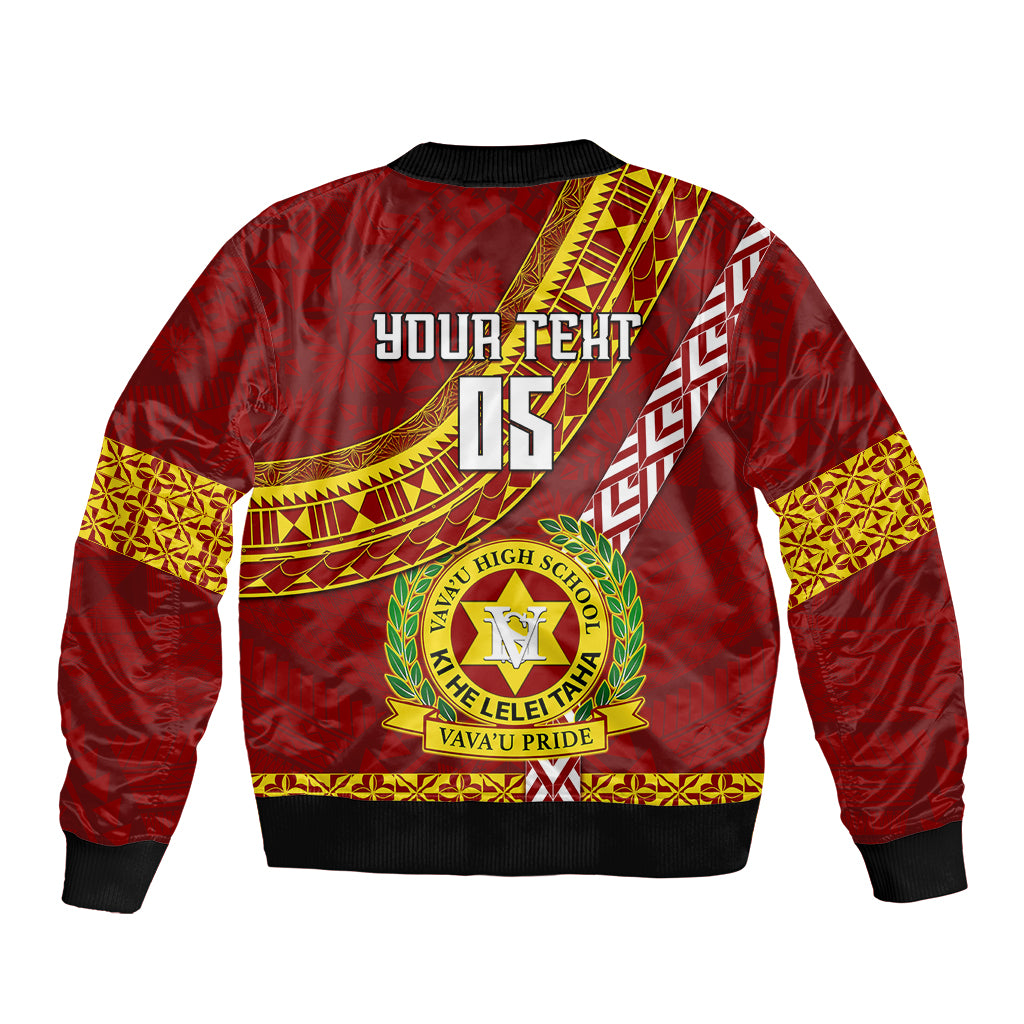 Custom Vavau High School Sleeve Zip Bomber Jacket Tongan Kupesi Pattern LT05 - Polynesian Pride
