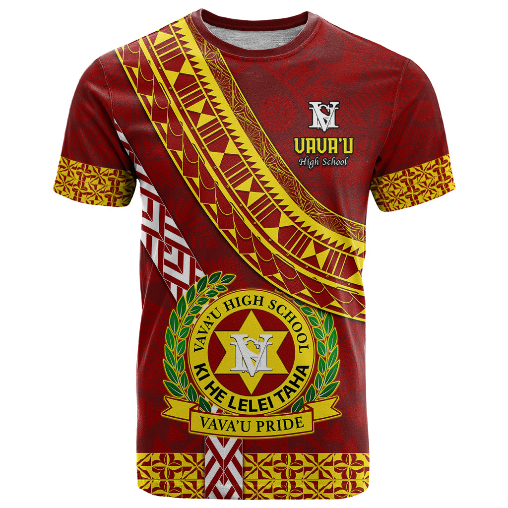 Custom Vavau High School T Shirt Tongan Kupesi Pattern LT05 Red - Polynesian Pride