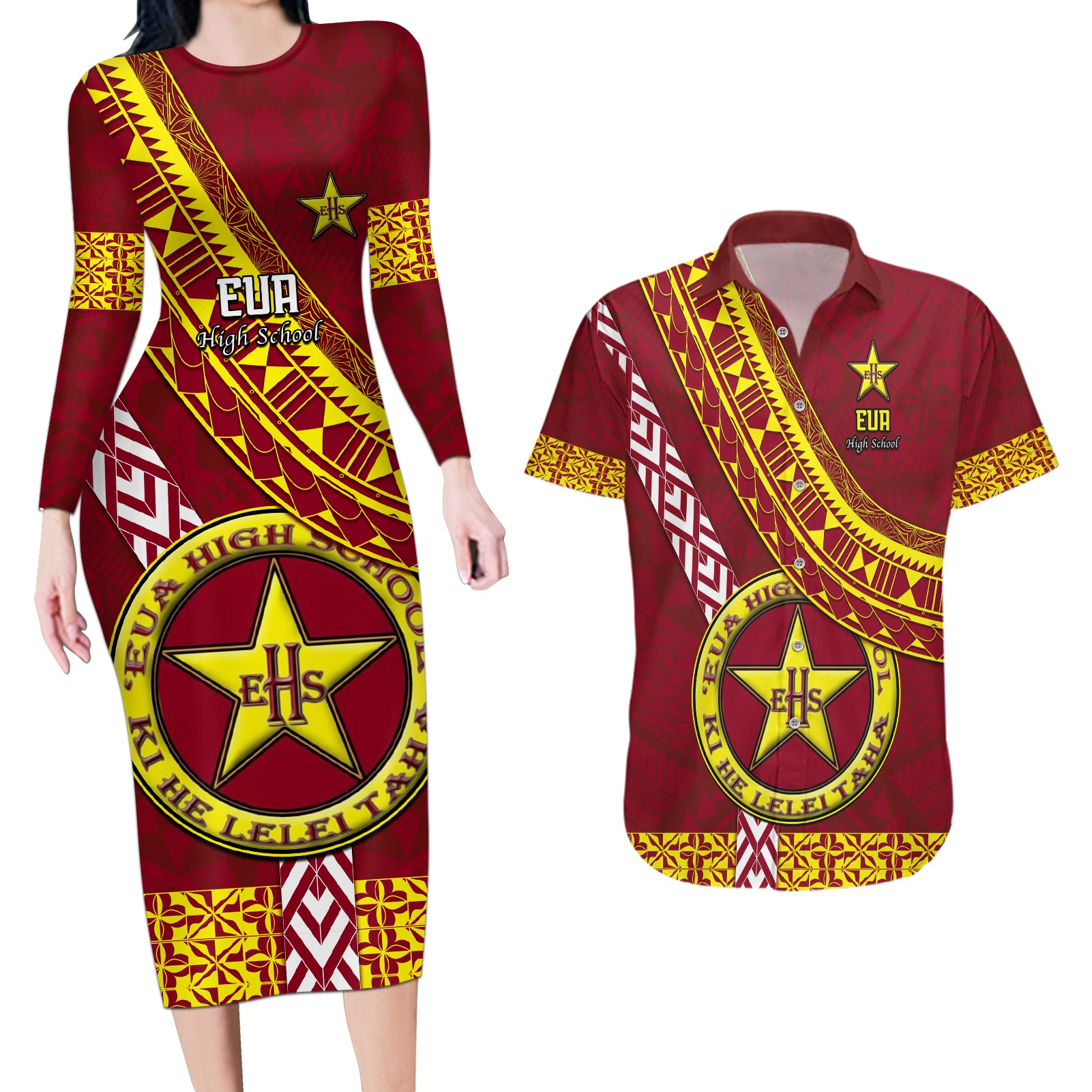 custom-eua-high-school-couples-matching-long-sleeve-bodycon-dress-and-hawaiian-shirt-tongan-kupesi-pattern