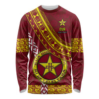 Custom Eua High School Long Sleeve Shirt Tongan Kupesi Pattern LT05 Unisex Red - Polynesian Pride
