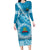 Custom Lavengamalie College Family Matching Long Sleeve Bodycon Dress and Hawaiian Shirt Tongan Kupesi Pattern LT05 Mom's Dress Blue - Polynesian Pride