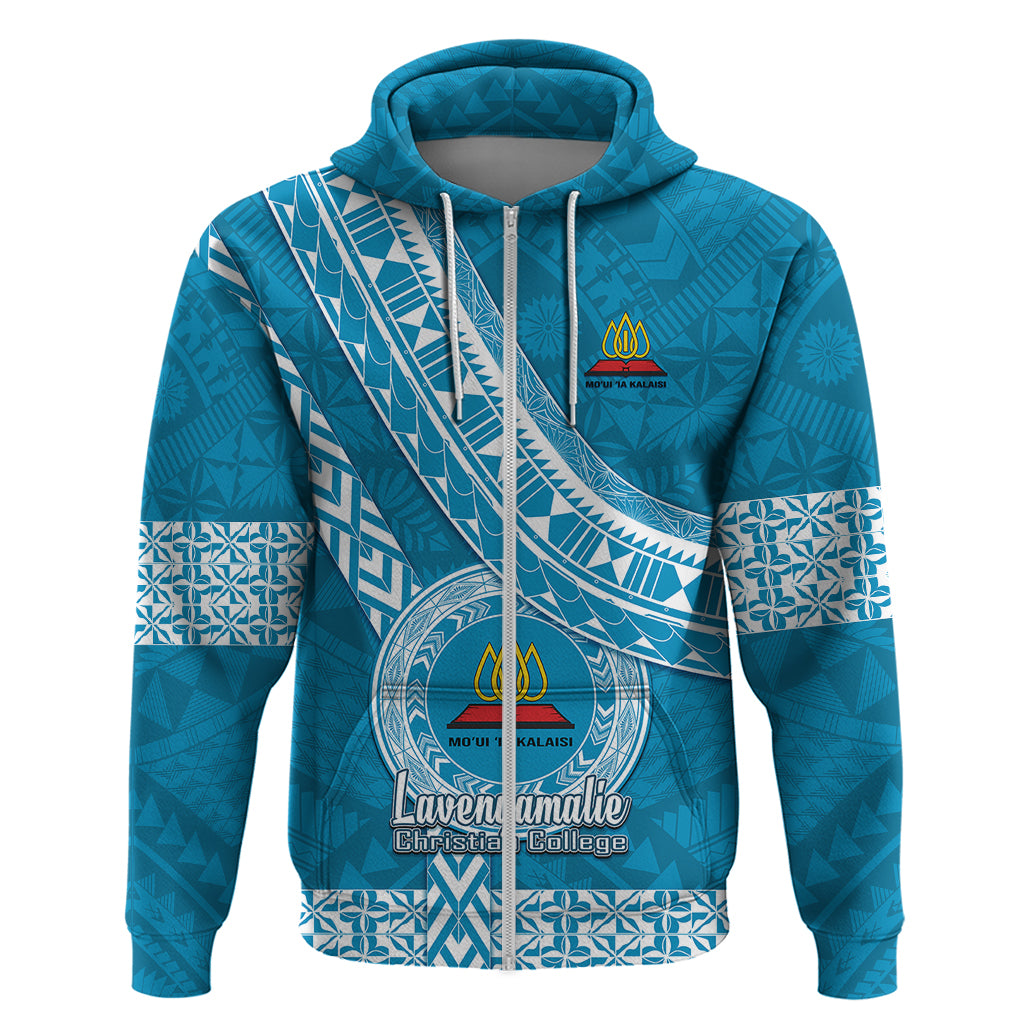Custom Lavengamalie College Hoodie Tongan Kupesi Pattern LT05 Zip Hoodie Blue - Polynesian Pride