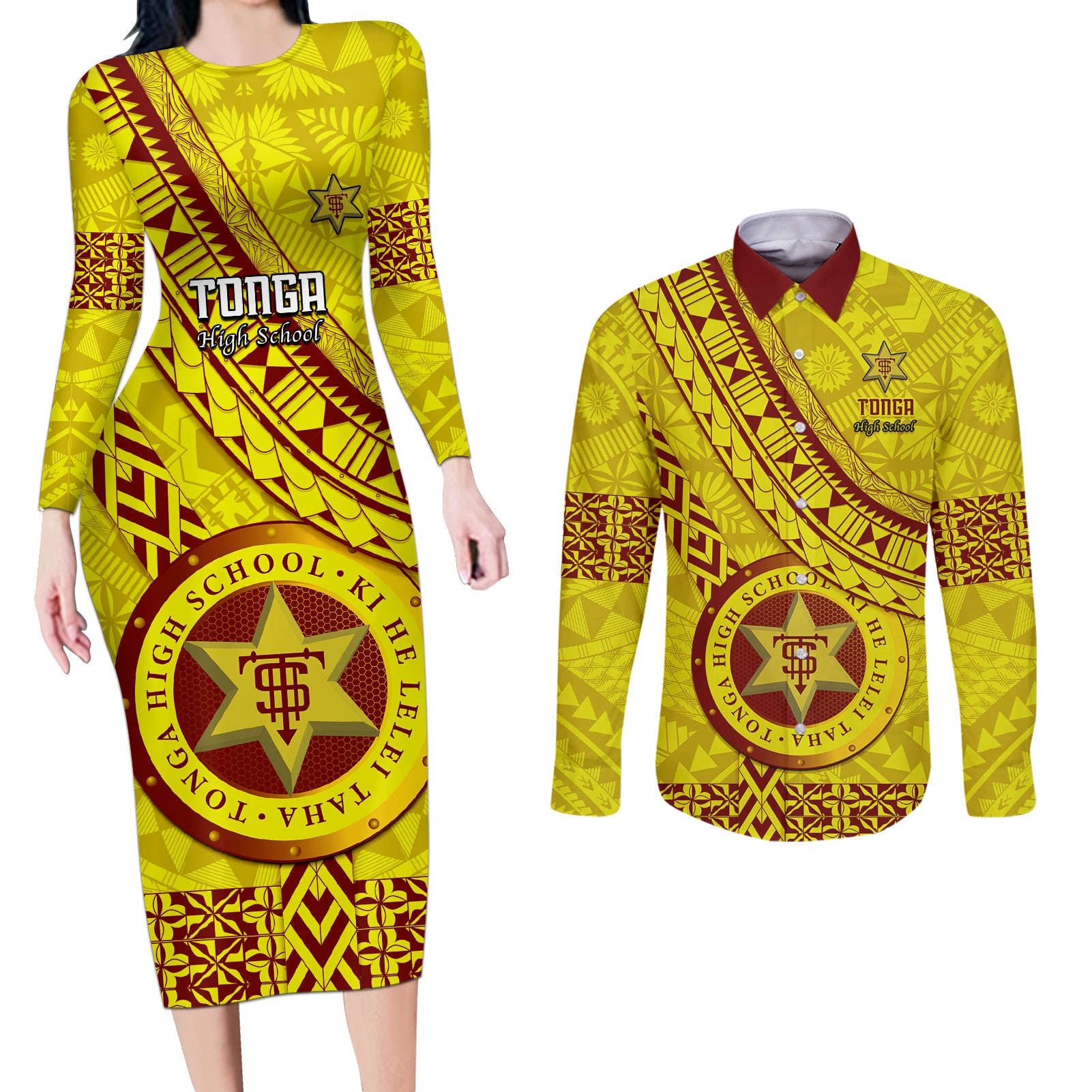 custom-tonga-high-school-couples-matching-long-sleeve-bodycon-dress-and-long-sleeve-button-shirts-tongan-kupesi-pattern