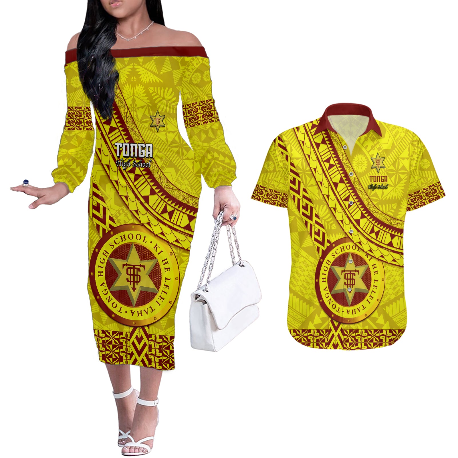 custom-tonga-high-school-couples-matching-off-the-shoulder-long-sleeve-dress-and-hawaiian-shirt-tongan-kupesi-pattern