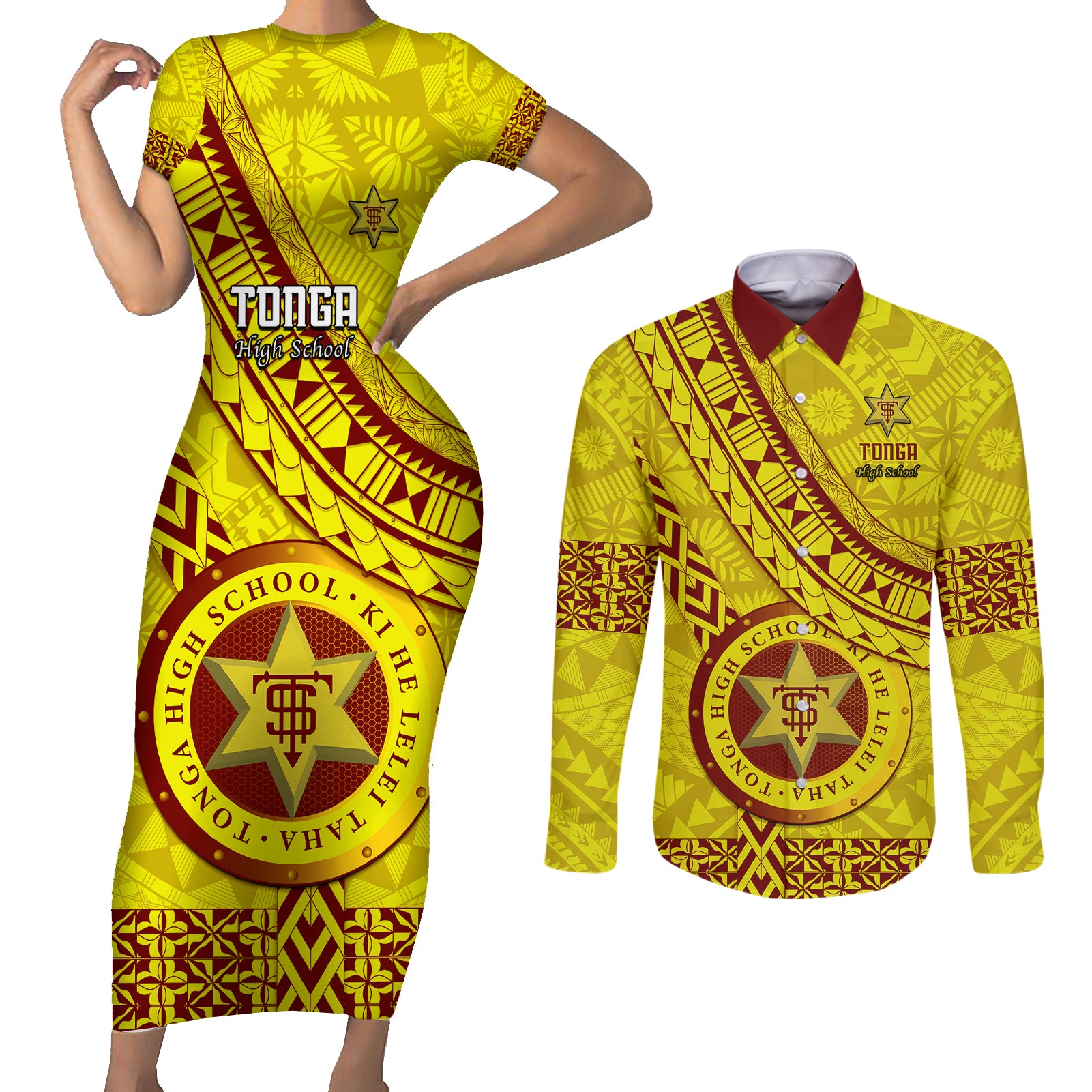 custom-tonga-high-school-couples-matching-short-sleeve-bodycon-dress-and-long-sleeve-button-shirts-tongan-kupesi-pattern