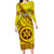 Custom Tonga High School Family Matching Long Sleeve Bodycon Dress and Hawaiian Shirt Tongan Kupesi Pattern LT05 Mom's Dress Yellow - Polynesian Pride