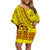 Custom Tonga High School Family Matching Off Shoulder Short Dress and Hawaiian Shirt Tongan Kupesi Pattern LT05 Mom's Dress Yellow - Polynesian Pride