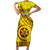 Custom Tonga High School Family Matching Short Sleeve Bodycon Dress and Hawaiian Shirt Tongan Kupesi Pattern LT05 Mom's Dress Yellow - Polynesian Pride