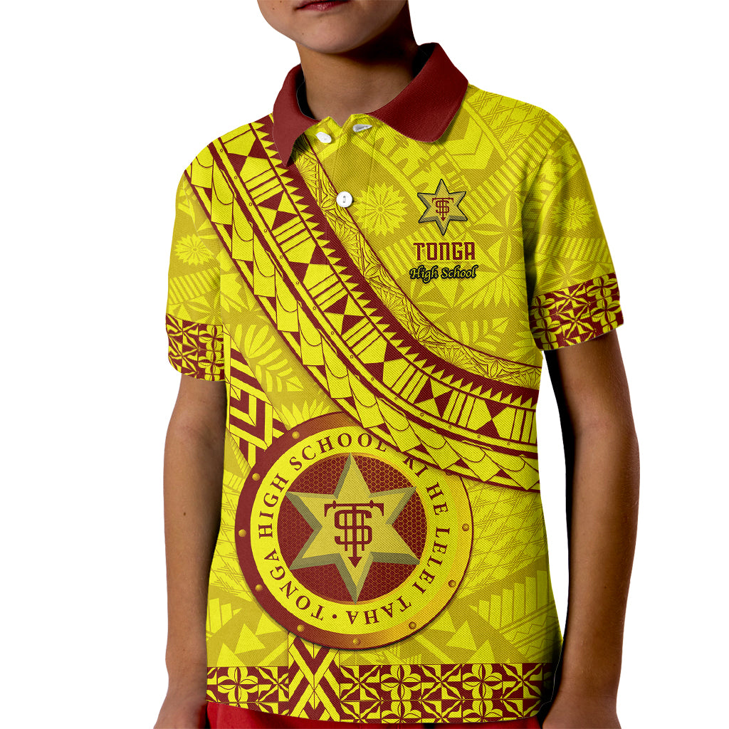 Custom Tonga High School Kid Polo Shirt Tongan Kupesi Pattern LT05 Kid Yellow - Polynesian Pride