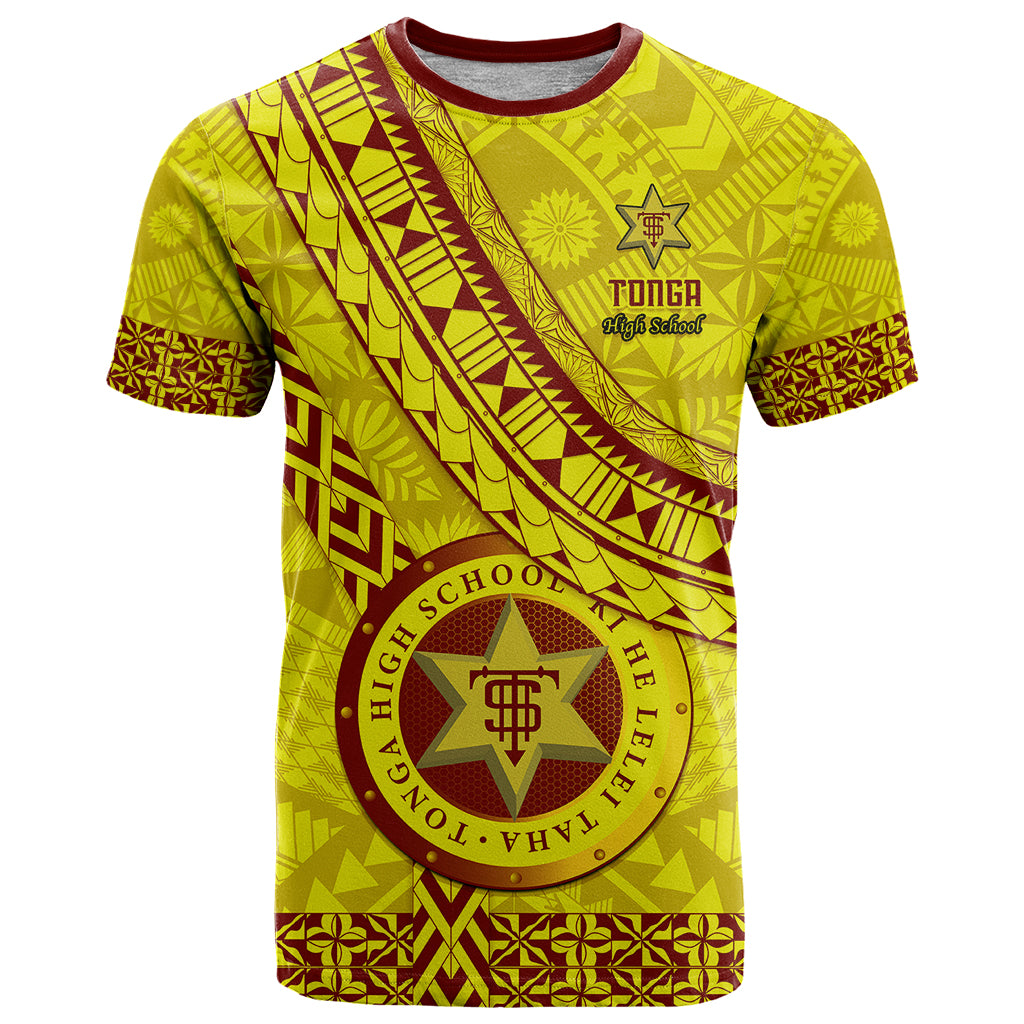 Custom Tonga High School T Shirt Tongan Kupesi Pattern LT05 Yellow - Polynesian Pride