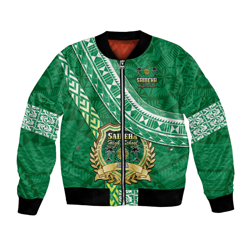 Custom Saineha High School Bomber Jacket Tongan Kupesi Pattern LT05 Unisex Green - Polynesian Pride