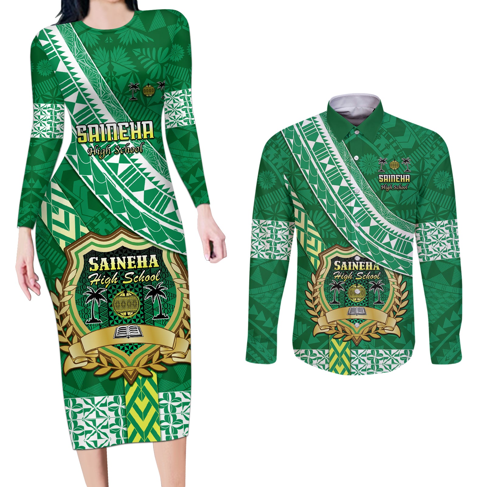 custom-saineha-high-school-couples-matching-long-sleeve-bodycon-dress-and-long-sleeve-button-shirts-tongan-kupesi-pattern