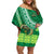 Custom Saineha High School Family Matching Off Shoulder Short Dress and Hawaiian Shirt Tongan Kupesi Pattern LT05 Mom's Dress Green - Polynesian Pride