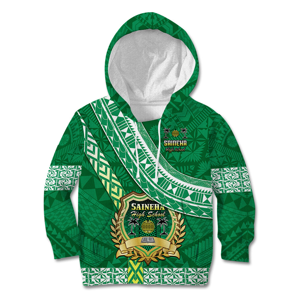 Custom Saineha High School Kid Hoodie Tongan Kupesi Pattern LT05 Green - Polynesian Pride