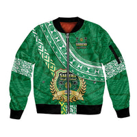 Custom Saineha High School Sleeve Zip Bomber Jacket Tongan Kupesi Pattern LT05 Unisex Green - Polynesian Pride