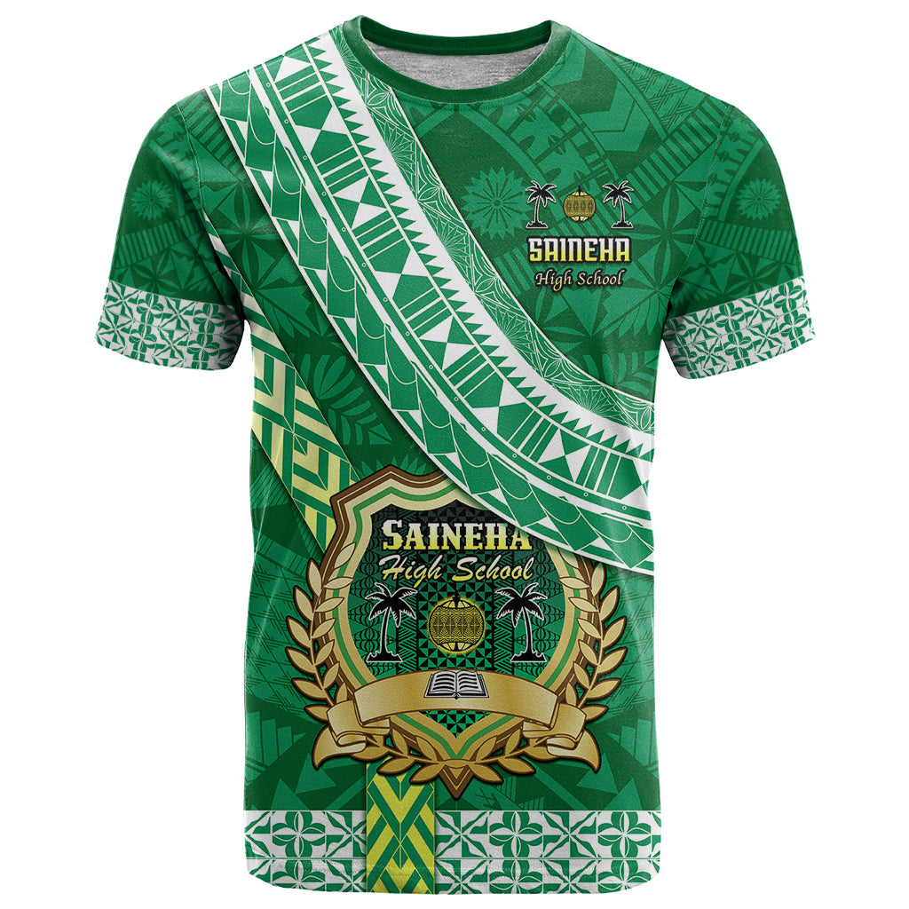 Custom Saineha High School T Shirt Tongan Kupesi Pattern LT05 Green - Polynesian Pride