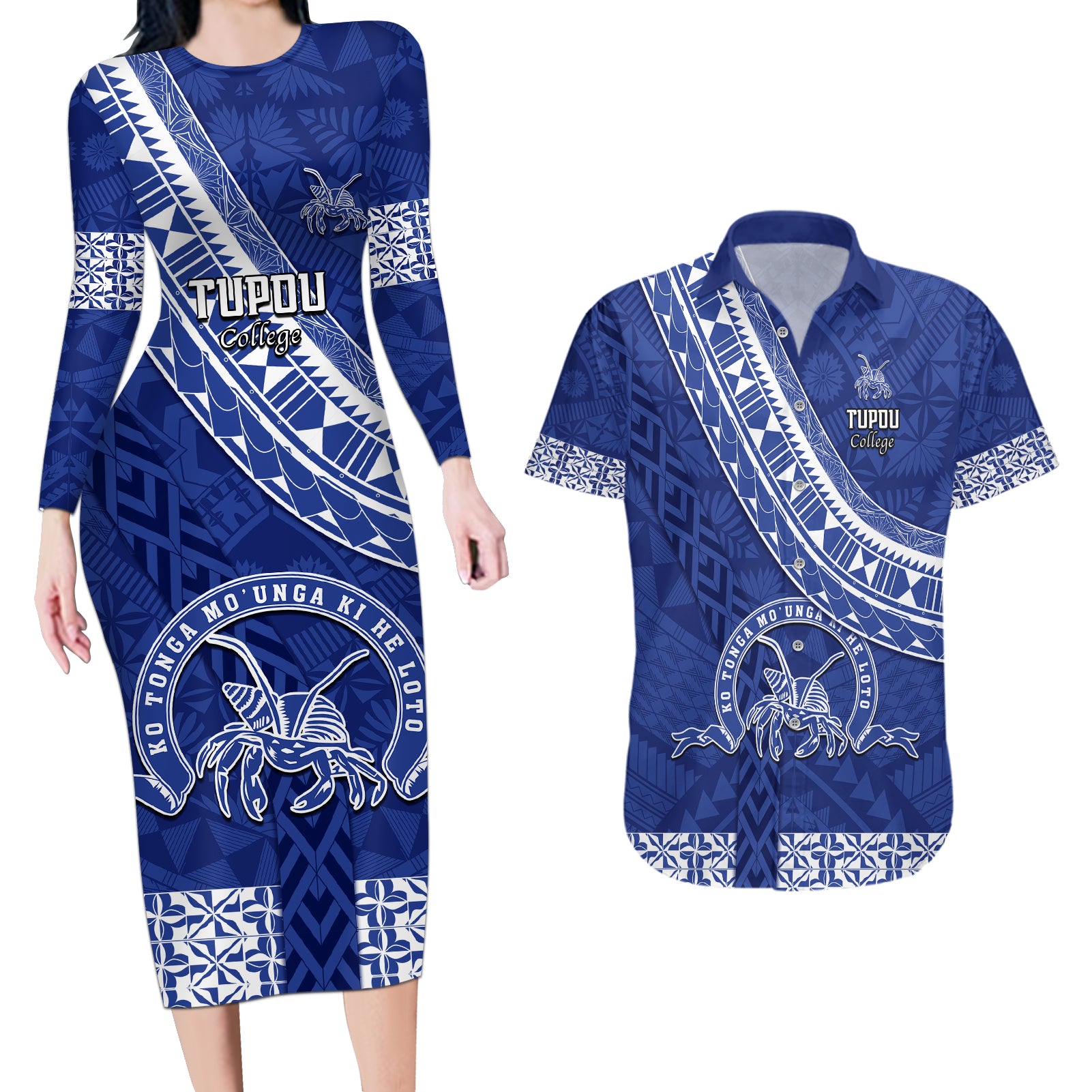 custom-tupou-college-couples-matching-long-sleeve-bodycon-dress-and-hawaiian-shirt-tongan-kupesi-pattern