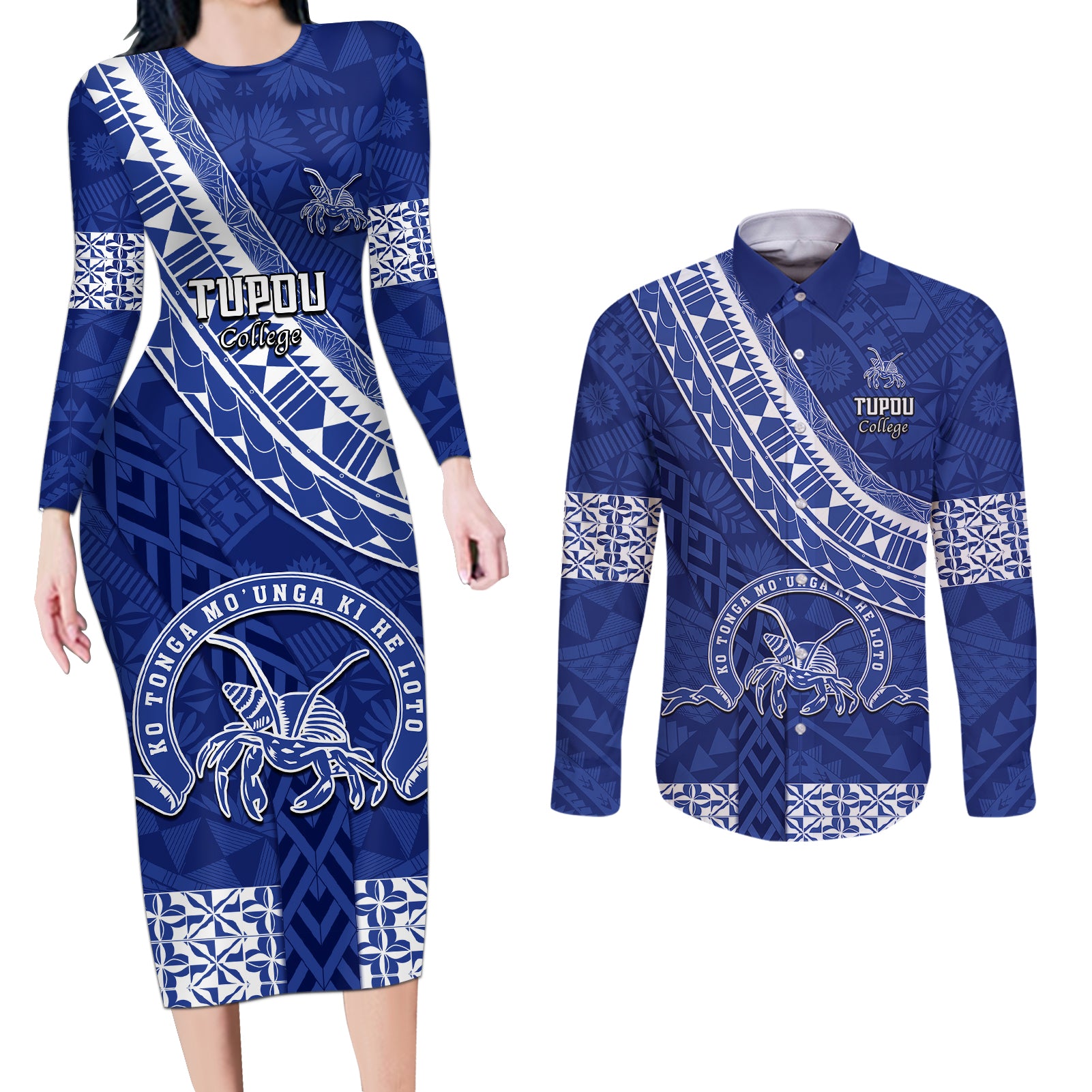 custom-tupou-college-couples-matching-long-sleeve-bodycon-dress-and-long-sleeve-button-shirts-tongan-kupesi-pattern