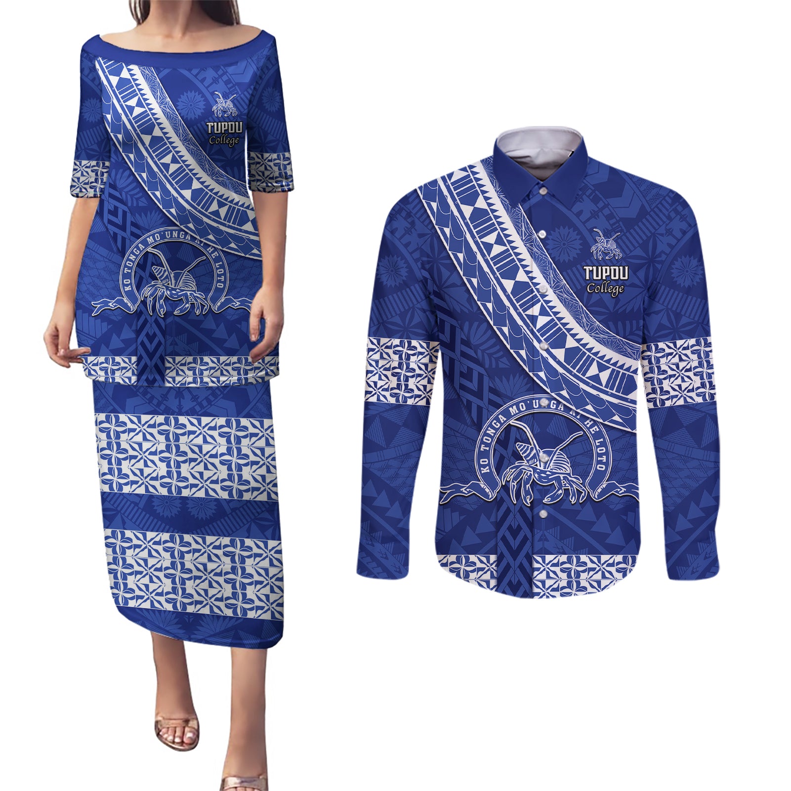 custom-tupou-college-couples-matching-puletasi-dress-and-long-sleeve-button-shirts-tongan-kupesi-pattern