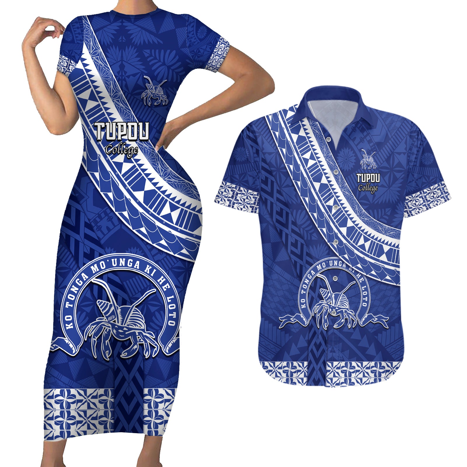 custom-tupou-college-couples-matching-short-sleeve-bodycon-dress-and-hawaiian-shirt-tongan-kupesi-pattern