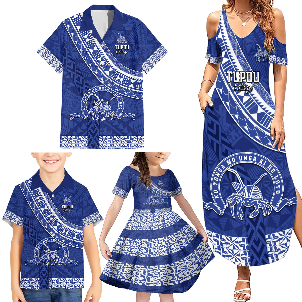 Custom Tupou College Family Matching Summer Maxi Dress and Hawaiian Shirt Tongan Kupesi Pattern LT05 - Polynesian Pride