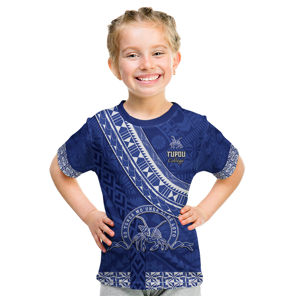 Custom Tupou College Kid T Shirt Tongan Kupesi Pattern LT05 Blue - Polynesian Pride