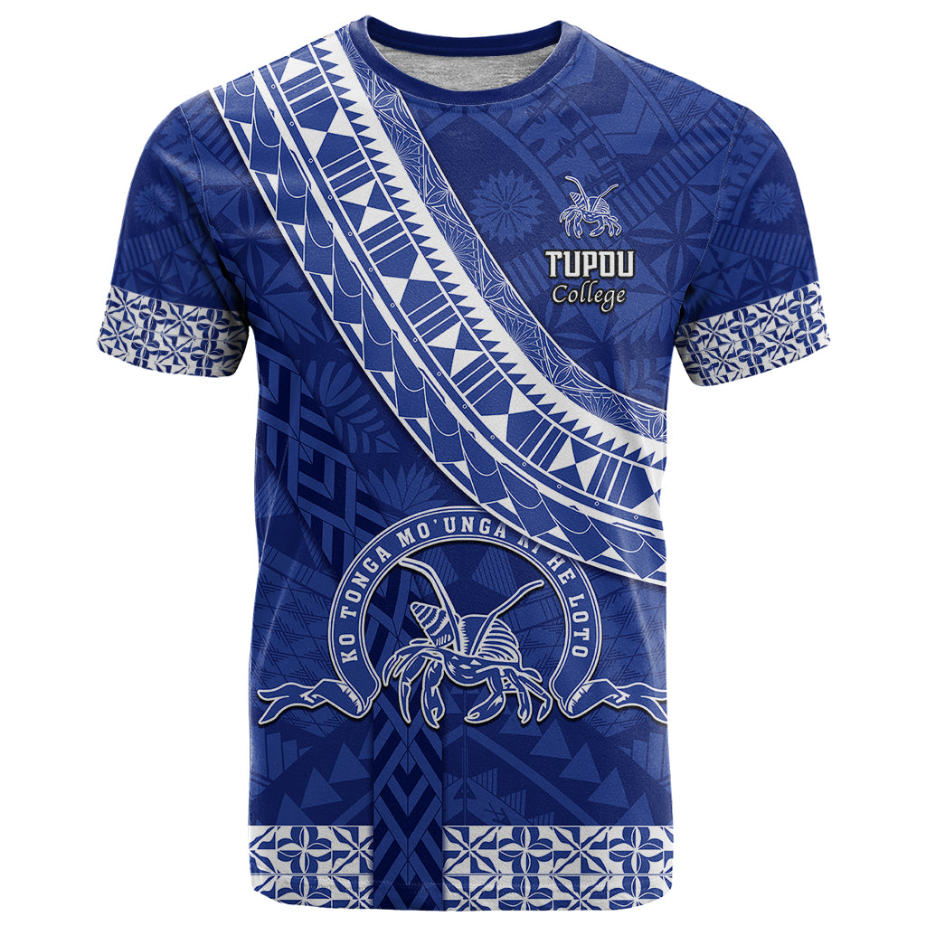 Custom Tupou College T Shirt Tongan Kupesi Pattern LT05 Blue - Polynesian Pride