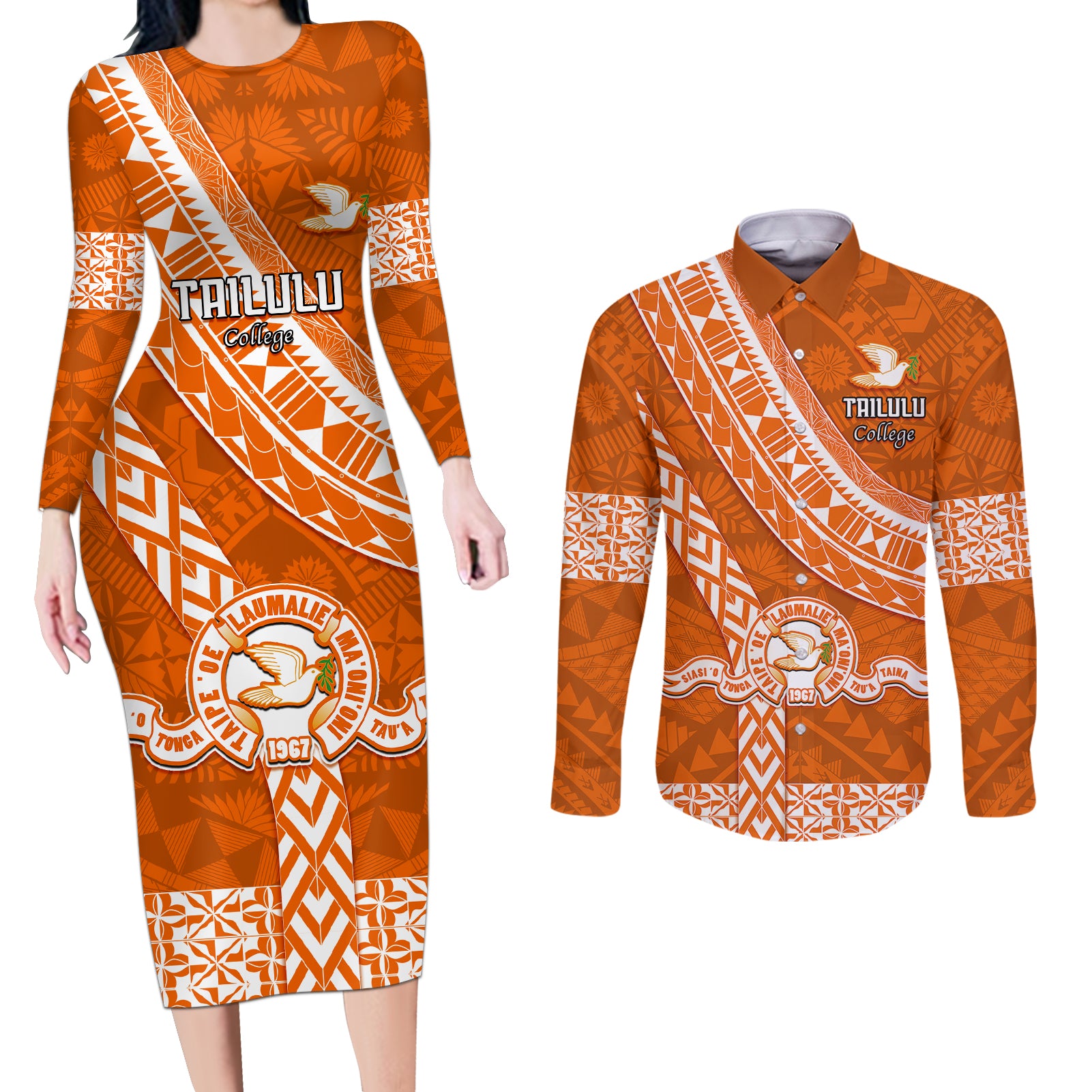 custom-tailulu-college-couples-matching-long-sleeve-bodycon-dress-and-long-sleeve-button-shirts-tongan-kupesi-pattern