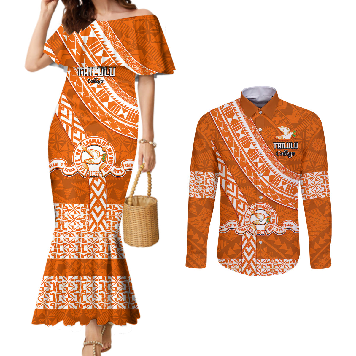 custom-tailulu-college-couples-matching-mermaid-dress-and-long-sleeve-button-shirts-tongan-kupesi-pattern