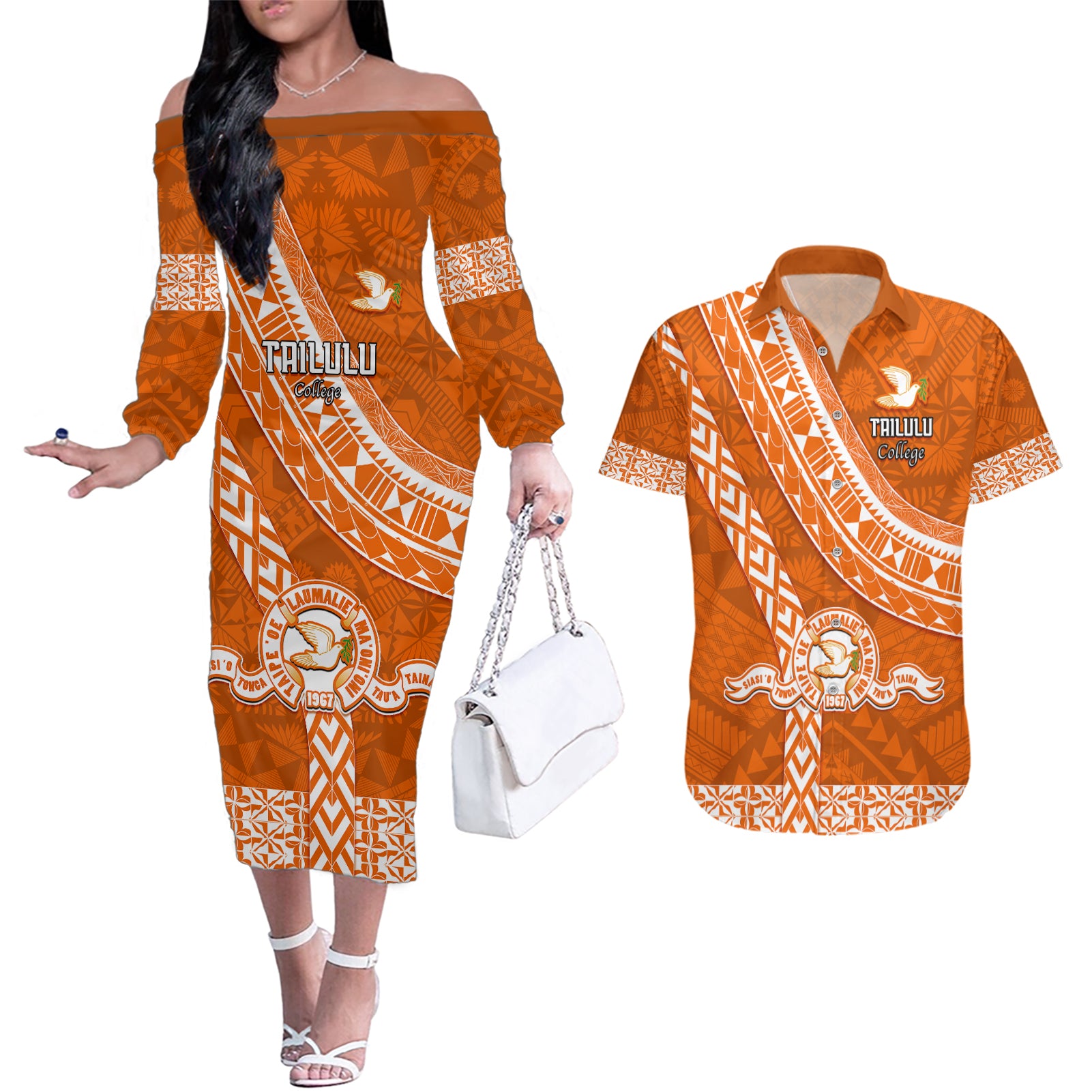 custom-tailulu-college-couples-matching-off-the-shoulder-long-sleeve-dress-and-hawaiian-shirt-tongan-kupesi-pattern