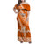 Custom Tailulu College Family Matching Off Shoulder Maxi Dress and Hawaiian Shirt Tongan Kupesi Pattern LT05 Mom's Dress Orange - Polynesian Pride