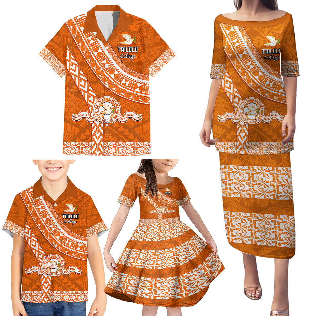 Custom Tailulu College Family Matching Puletasi Dress and Hawaiian Shirt Tongan Kupesi Pattern LT05 - Polynesian Pride