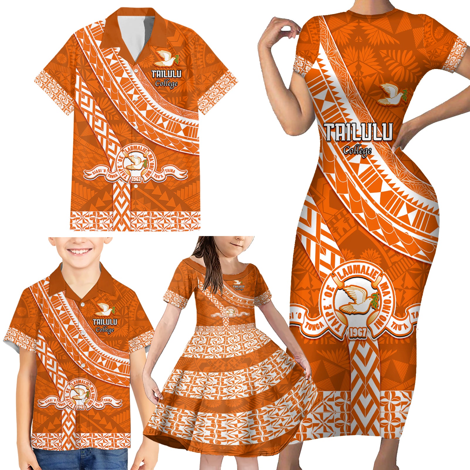 Custom Tailulu College Family Matching Short Sleeve Bodycon Dress and Hawaiian Shirt Tongan Kupesi Pattern LT05 - Polynesian Pride