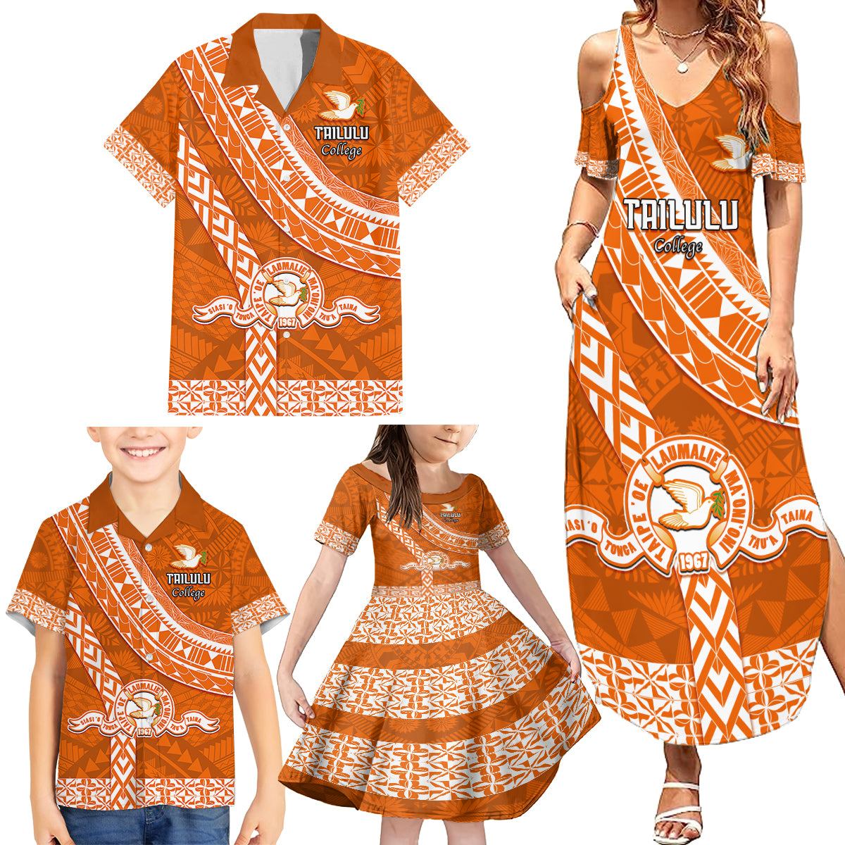 Custom Tailulu College Family Matching Summer Maxi Dress and Hawaiian Shirt Tongan Kupesi Pattern LT05 - Polynesian Pride