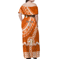 Custom Tailulu College Off Shoulder Maxi Dress Tongan Kupesi Pattern LT05 - Polynesian Pride
