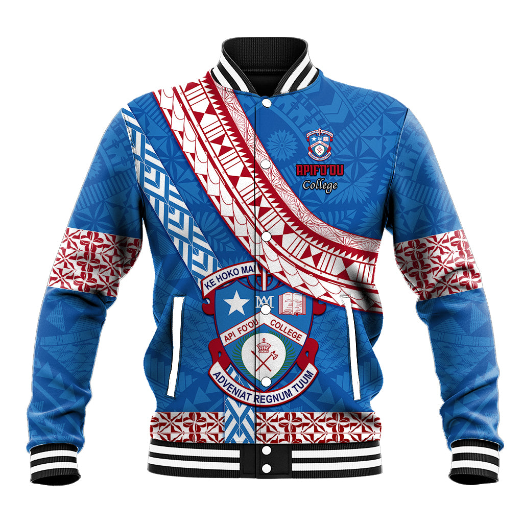 Custom Apifoou College Baseball Jacket Tongan Kupesi Pattern LT05 Unisex Blue - Polynesian Pride