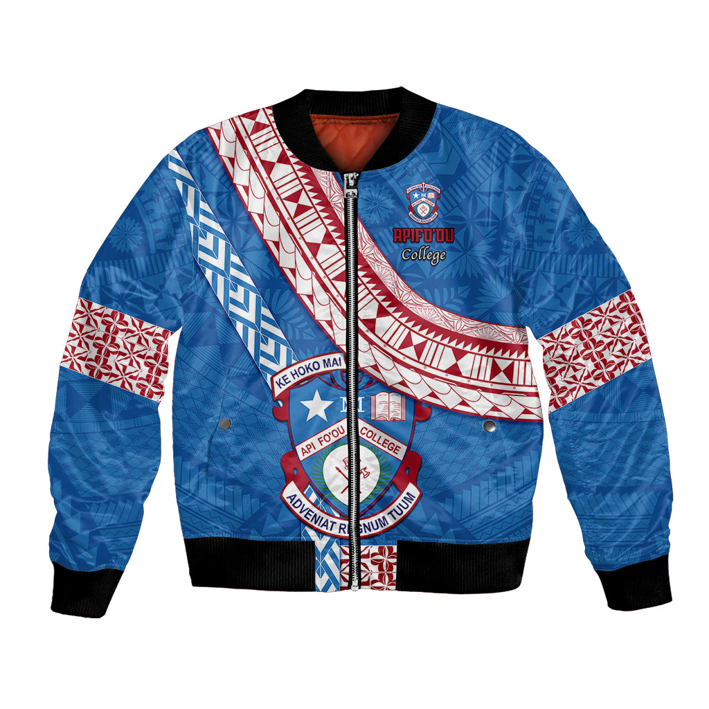 Custom Apifoou College Bomber Jacket Tongan Kupesi Pattern LT05 Unisex Blue - Polynesian Pride