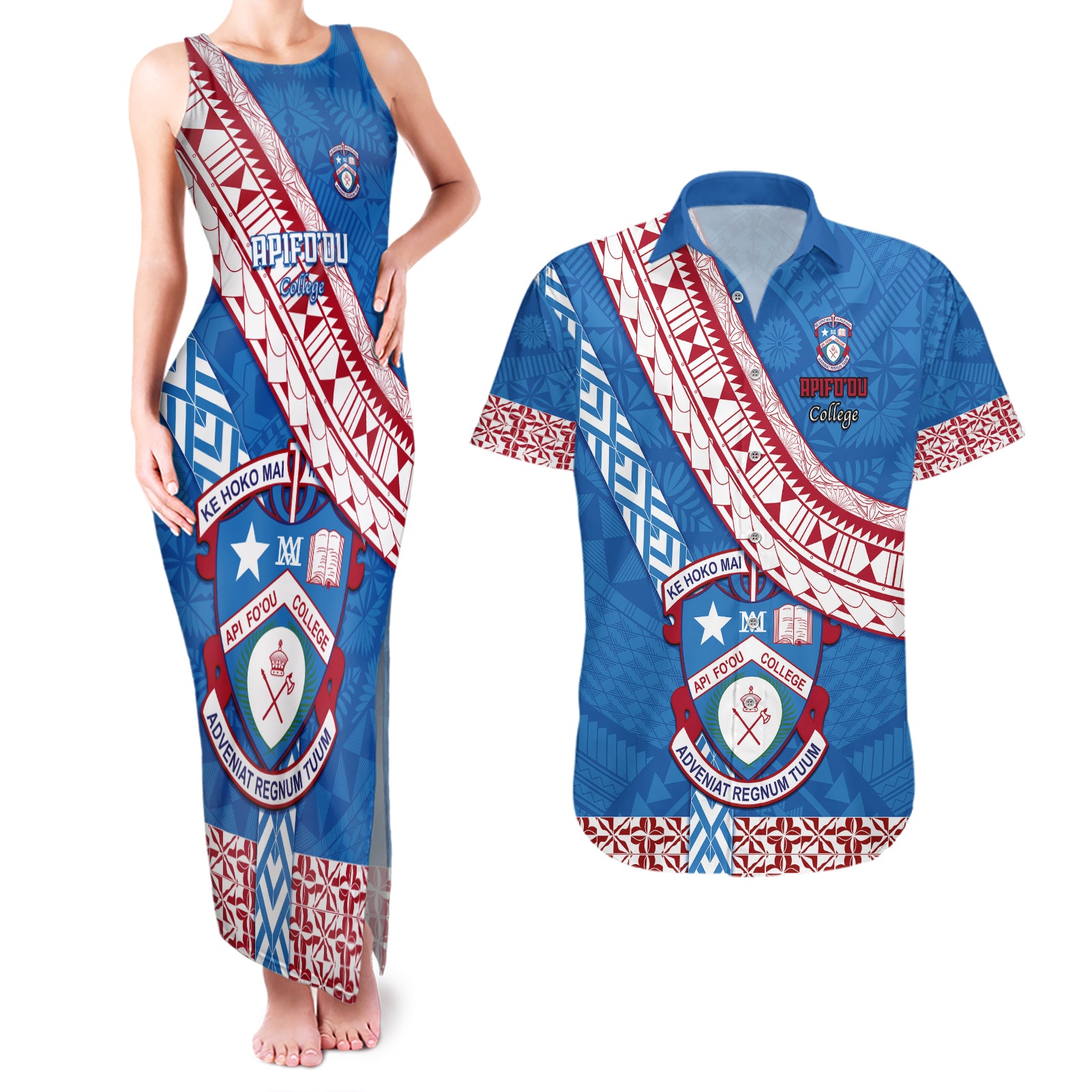 custom-apifoou-college-couples-matching-tank-maxi-dress-and-hawaiian-shirt-tongan-kupesi-pattern