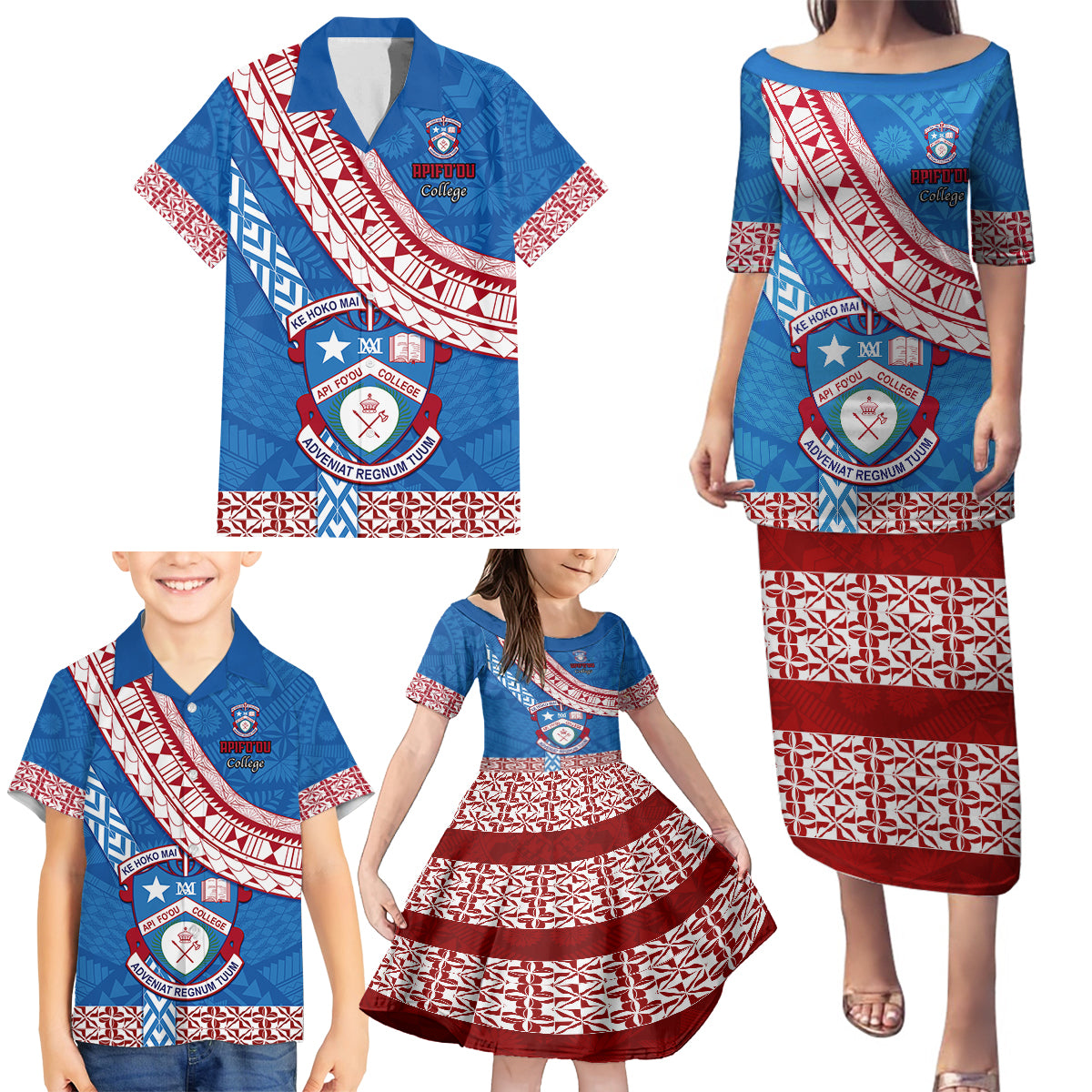 Custom Apifoou College Family Matching Puletasi Dress and Hawaiian Shirt Tongan Kupesi Pattern LT05 - Polynesian Pride