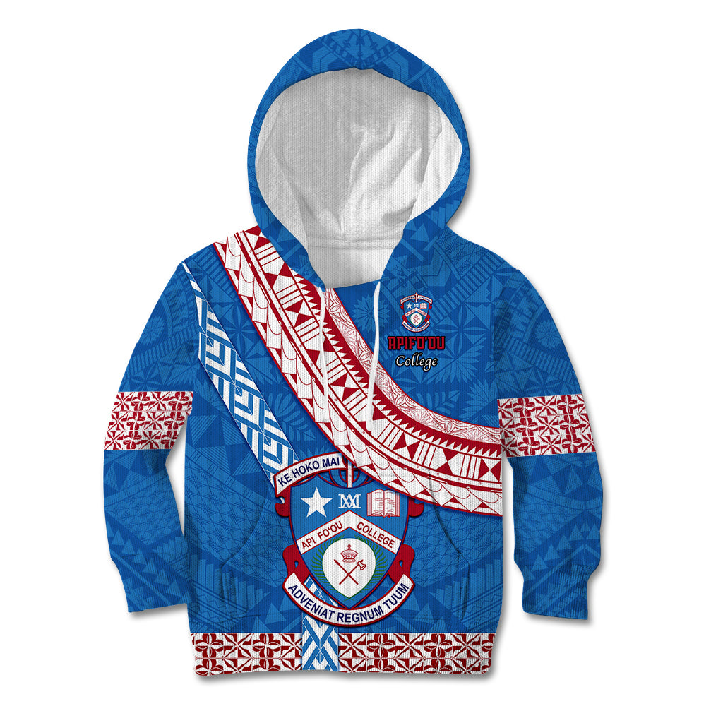 Custom Apifoou College Kid Hoodie Tongan Kupesi Pattern LT05 Blue - Polynesian Pride